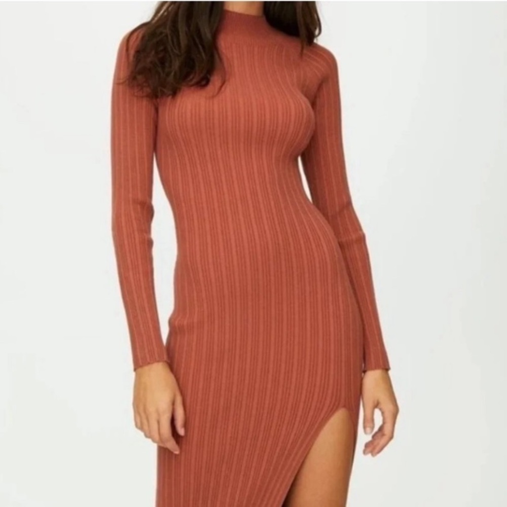Aritzia Wilfred Free Ribbed Sweater Dress Mock Neck Side Slit Midi S